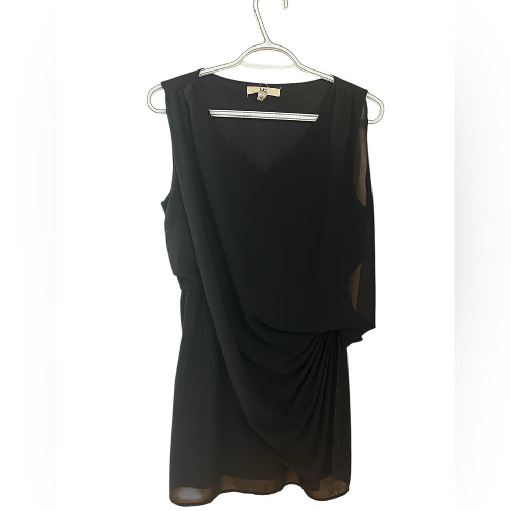 Ya Los Angeles Black Asymmetrical Ruched Sheath Dress